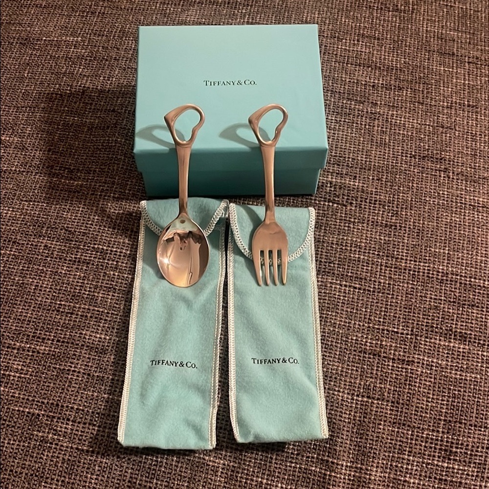 Tiffany & Co. Open Heart Silver Baby Spoon and Fork Set